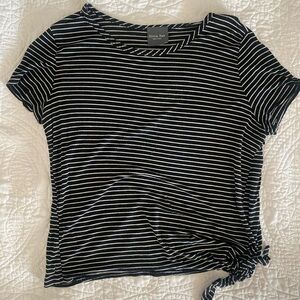 Olivia Rae New York black and white striped tee with side tie/knot, size M